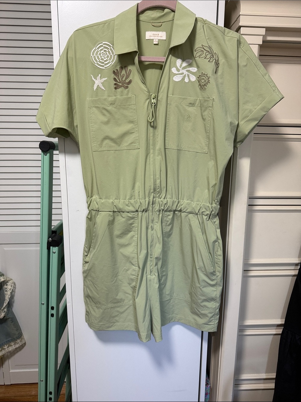 Roark Sage Green Embroidered romper